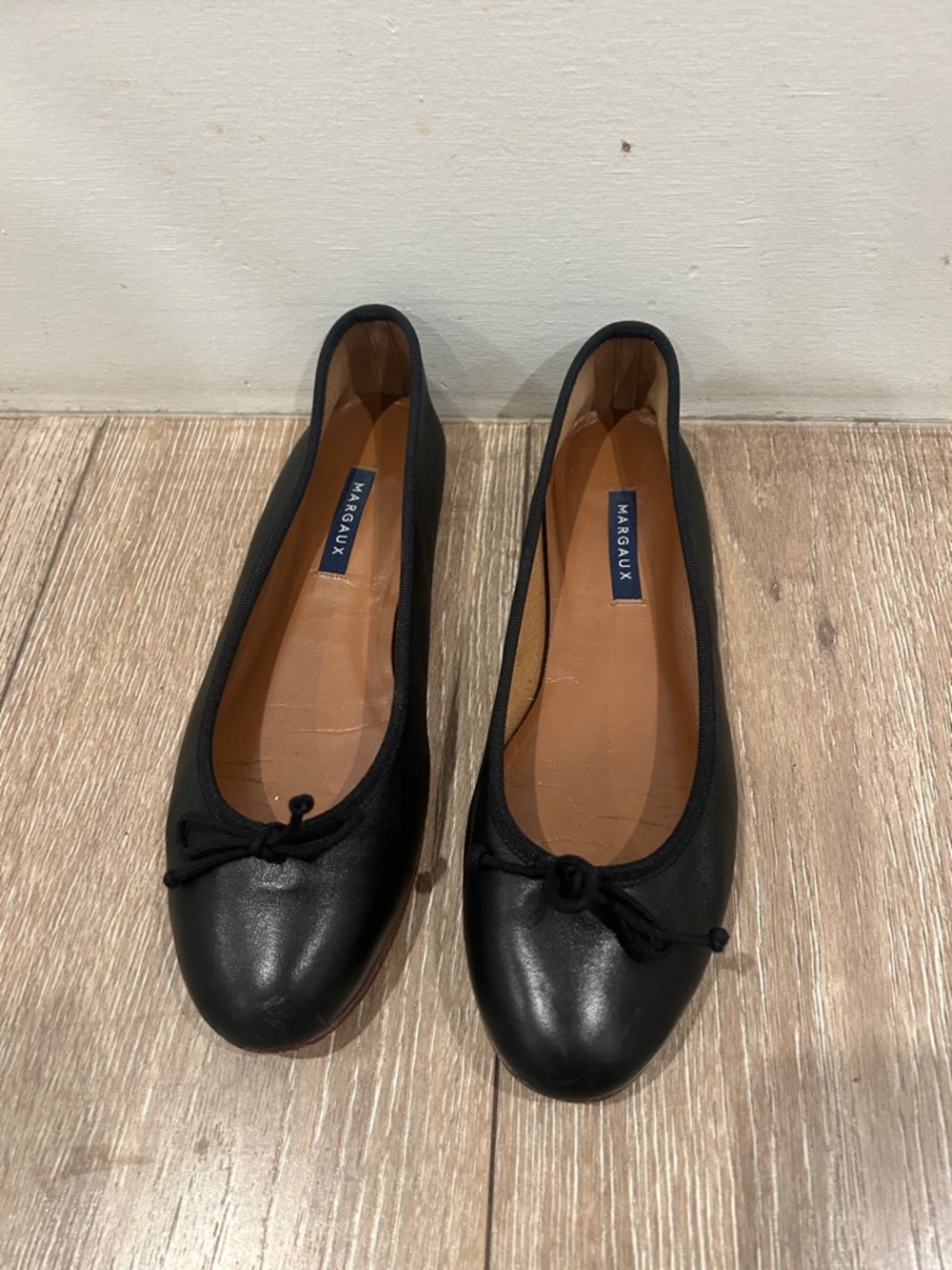Margaux Black Leather Ballet Flats
